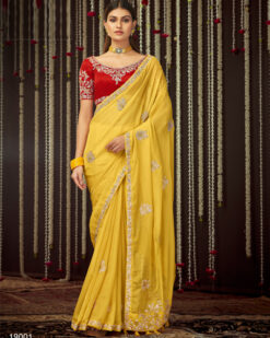 Fancy Party Wear Mustard Color Organza Womens Wear Saree Dn.1900_2693