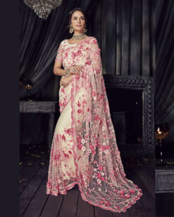 Designer Heavy Full Work Net Pink Saree Wedding Wear By FASHION BAZAR