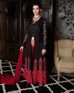 Black Red Beautiful Designer Suit With Full Work Of Sequence & Embroidery