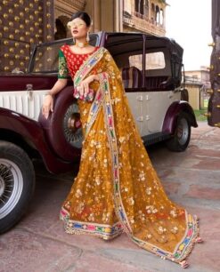 Indian Wedding Net Heavy Cut work & Embellished Designer Bridal Saree