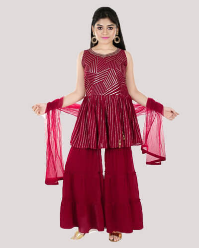Fancy Semi Stitched Kurti & Sharara With Thread, Foil Mirror Work – Cygnus  Fashion