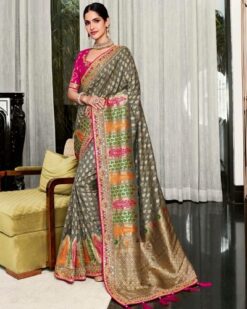Dola rich pallu with Heavy border with Heavy blouse saree