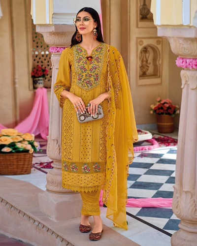 Pure Viscose Fabric Party Wear Suit In Yellow Color With Handwork - Party  Wear Salwar Suit - Suits & Sharara