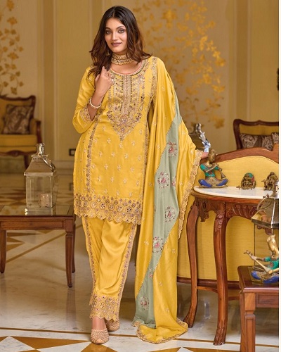 Adorable Brown & Yellow Color Party Wear Georgette Sharara Suit