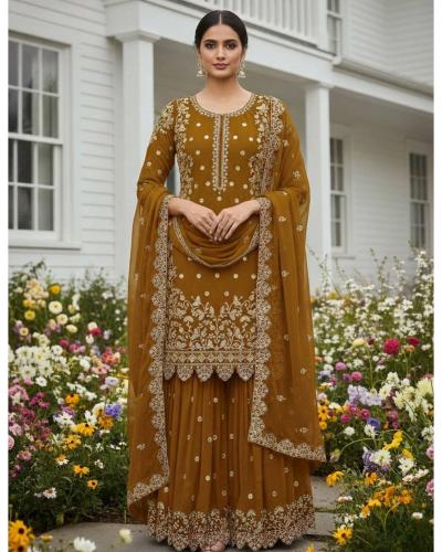 Festival Wear Georgette Sharara Suit With Embroidery Work Sharara Suit Style