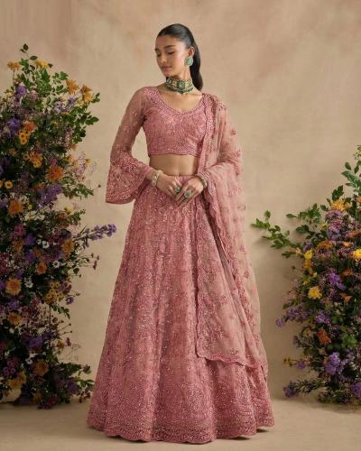 Beautiful Embroidered Butterfly Net Wedding Wear Lehenga