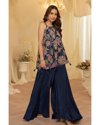 Fusion Style Viscose Crepe Embroidered Indo-Western Outfit