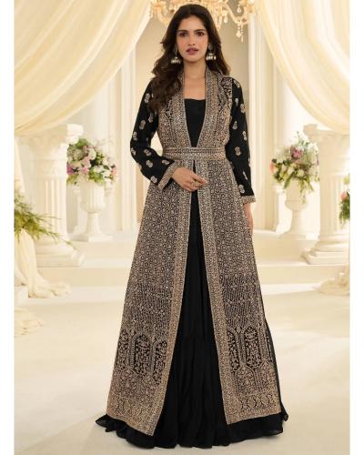 Party Wear Chinon Silk Indo-Western Gown with Jacket