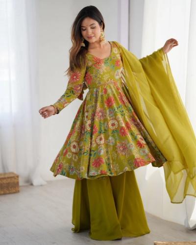 Festival Wear Sharara Suit Roman Silk With Digital Printed Work