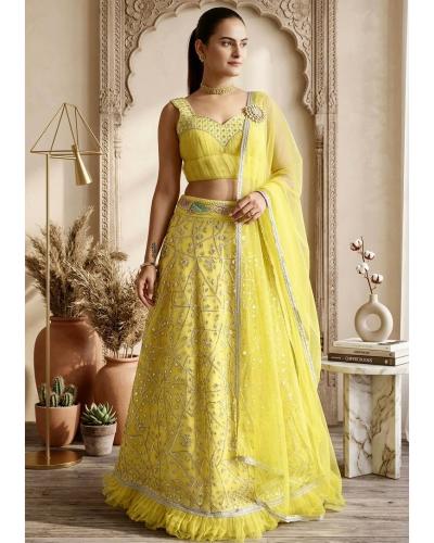 Designer Georgette Lehenga Zari & Foil Work Net Ruffle Dupatta