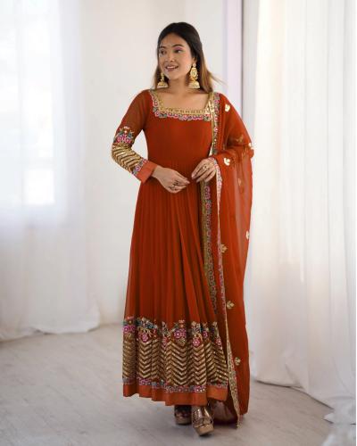 Women's Stylish Georgette Fabric Emboridery & Sequence Work Gown Style Suit