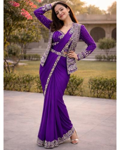 Wedding Wear Ready to Wear Saree Indo Western Style Embroidery & Sequence Work Saree