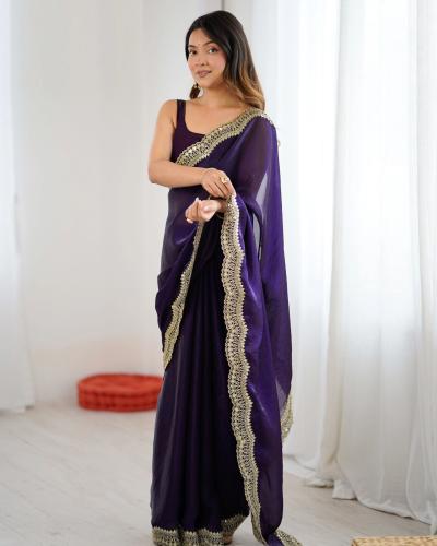 Party Wear Fendi Satin Silk Fabric With Fancy Work Saree Collection