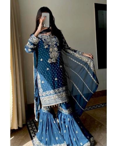 Party Wear Georgette Sharara Suit with Embroidery Work Sharara Suit Style