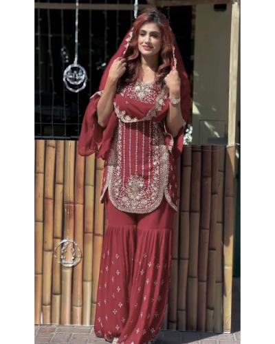 FB365 Festival Wear Sharara Suit Georgette With Embroidery Work Sharara Suit Style