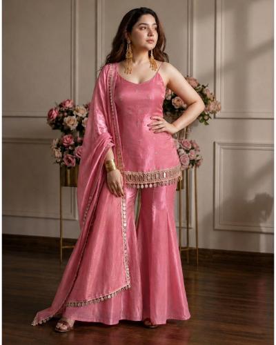 Festival Wear Fendi Silk With Sequence & Embroidery Work Sharara Suit