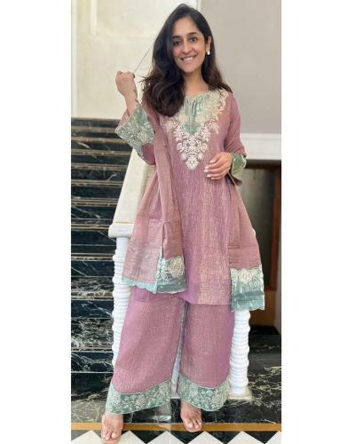 Festival Wear Chrunchy Silk With Embroidery Work Sharara Suit
