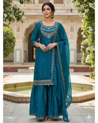 Festival Wear Fendi With Sequence & Embroidery Work Sharara Style Suit