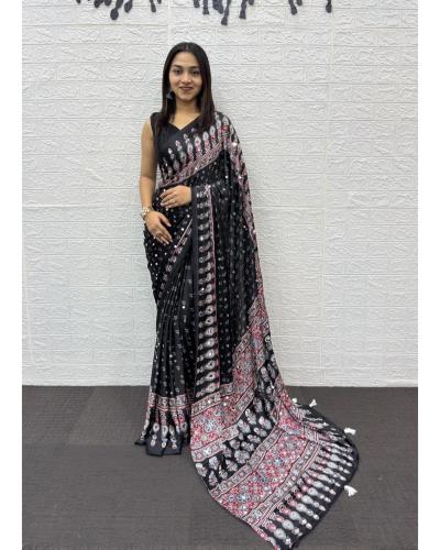 Festival Wear Saree Satin With Mirror Work Women Saree