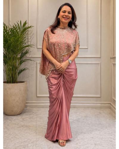 Party Wear Indo Western Dress Crepe Silk With Embroidery & Sequence Work