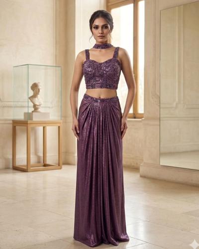 Indo western Style Fancy With Bead Work Crop Dhoti Style