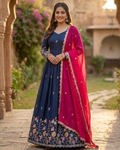 Festival Wear Anarkali Suit Fendi Silk  With Zari & Thread Work Anarkali Suit Style z