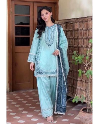 Pakistani Style Satin Rayon Embroidered & Digital Printed Suit Set
