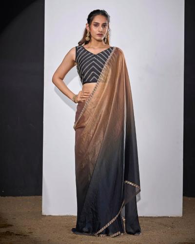 Party Wear Luxury Satin Silk Saree with Zircon & Hand Work