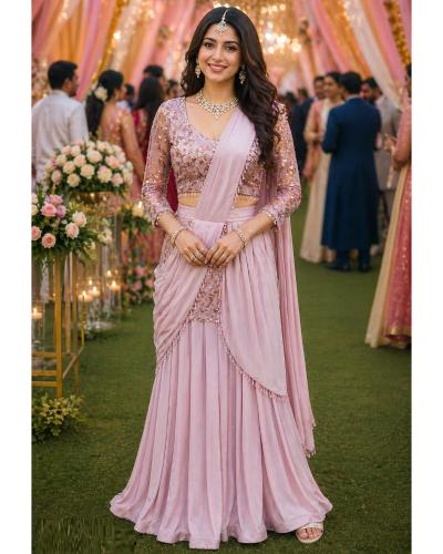 Party Wear Indo Western Ready to wear Saree With Fancy Work