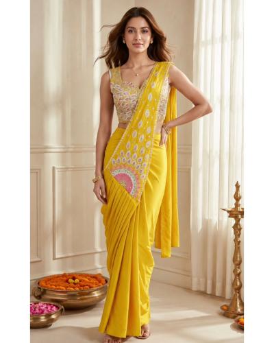 Indo Western Ready To wear Saree Crepe Silk With Embroidery & Sequence Work