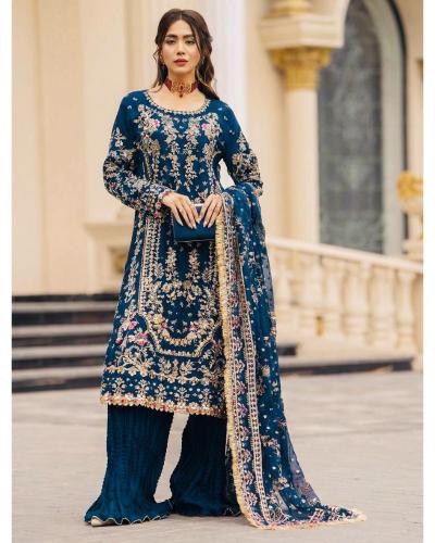 Pakistani Sharara Suit Georgette Fabric With Embroidery Sharara Style Suit