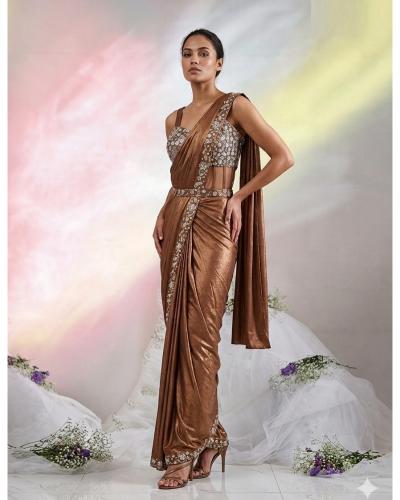 Party Wear Indo Western Ready to wear Saree Embroidery & Sequence Work Style Saree