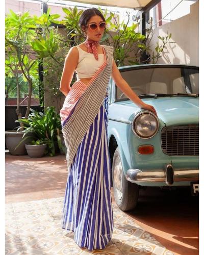 Formal Wear Saree Plain Linen Digital Printed Work Saree