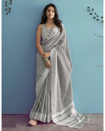 Summer Casual Wear Saree Linen Silk With Weaving Work Saree