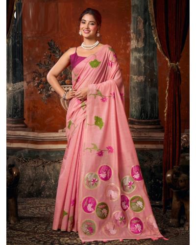 Beautiful Festival Wear Saree Khadi Cotton With Fancy Work For Women