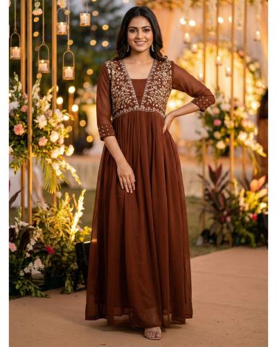 Indo Western Gown Georgette With Embroidery & Hand Work