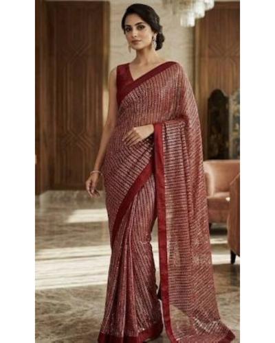 Party Wear Saree Georgette With Sequence All over Work Sari For Women