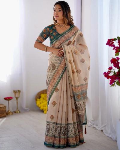 Festival & Casual Wear Linen Cotton With Digital Printed Work Saree