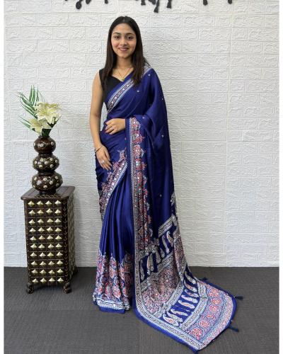 FB365 Festival Wear Satin Silk With Mirror & Latkan Pallu Work Saree