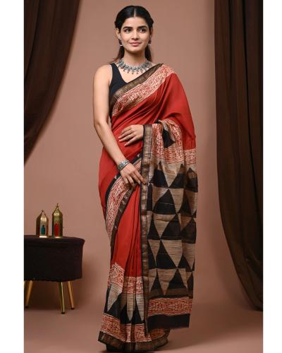 Festival Wear Saree Maheswari silk With Hand Printed Work Saree