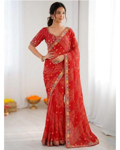Party Wear Georgette With Digital Printed Embroidery Work Saree