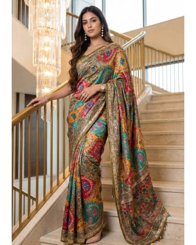 FB365 Festival Wear Saree Crepe Silk With Printed & Mirror Work Saree