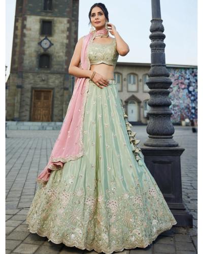 Wedding Wear Lehenga Art Silk with Embroidery Sequence Lehenga Choli