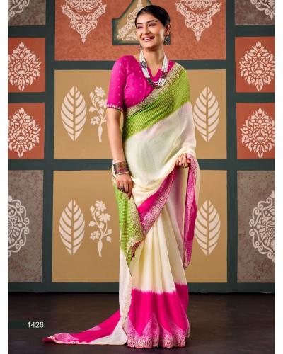 Designer Wedding Wear Saree Chiffon With Embroidery Work