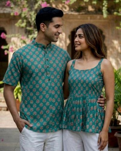 Matching Printed Cotton Couple Wear for Casual Days