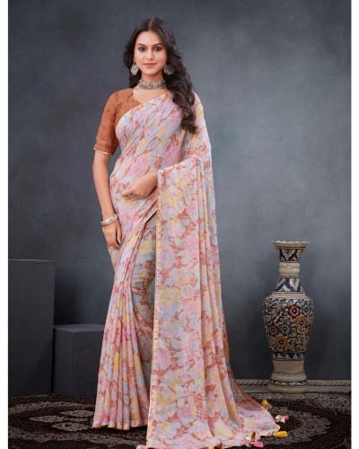 Casual Wear Saree With Printed Work