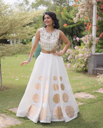 Navratri Special Roman Silk Lehenga with Gota-Pattern Work