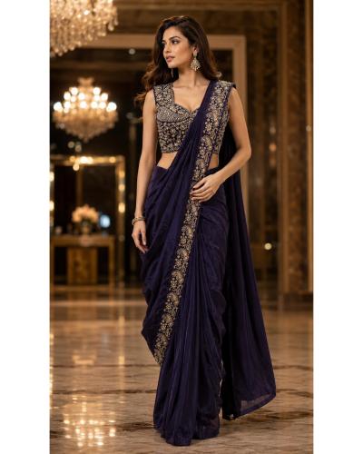 Party Wear Ready to Wear Saree Indo Western Style Embroidery & Beads Work Saree