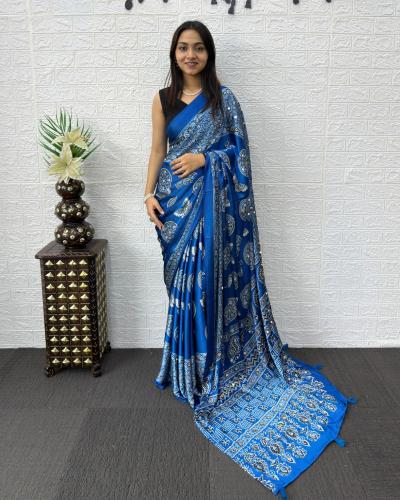 Premium Japan Satin Silk & Mirror Work Saree