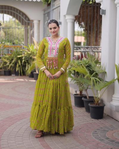Navratri Collections Gown Dress With Fancy Printed Work Gown Dress